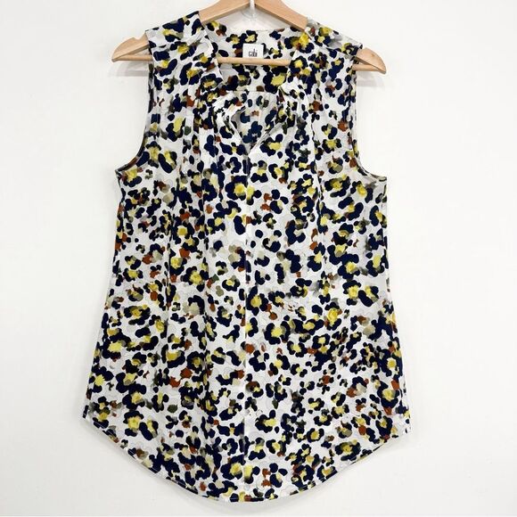 Cabi 5222 Fierce Seeing Spots Abstract Floral Animal Print Ruffle Collar Blouse - Picture 5 of 15